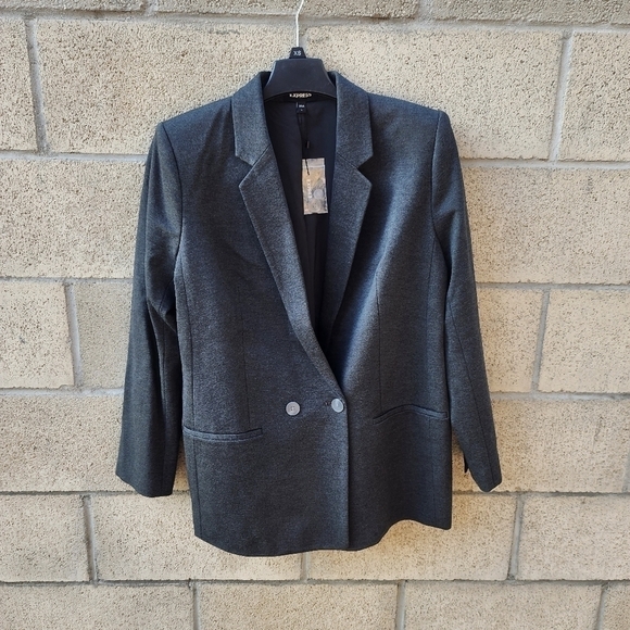 Express Jackets & Blazers - EXPRESS One Button Grey/Black Blazer Womens Size L NEW